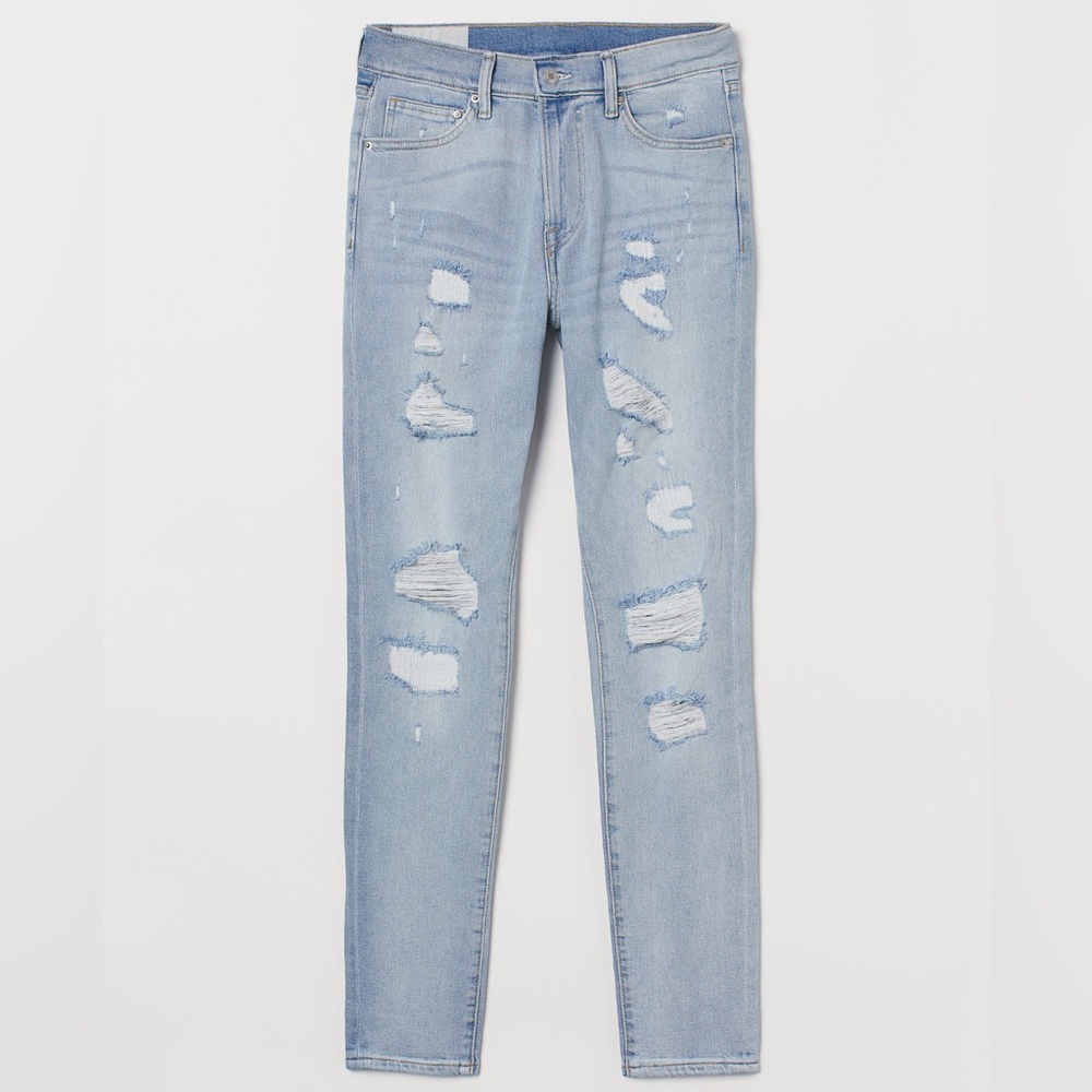 H&M Men’s Trashed Light Blue Distressed Skinny Jeans NWT